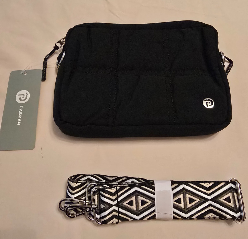 Pasman Black Quilted Shoulder Bag NWT Detachable Strap Organizer Purse